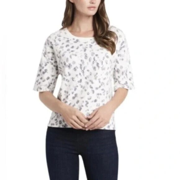 Vince Camuto Top Ivory Gray Snake Print Elbow Sleeve French Terry NWT - Picture 2 of 10